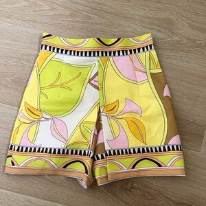 Zara Yellow, Pink & White Printed High-Waist Bermudas